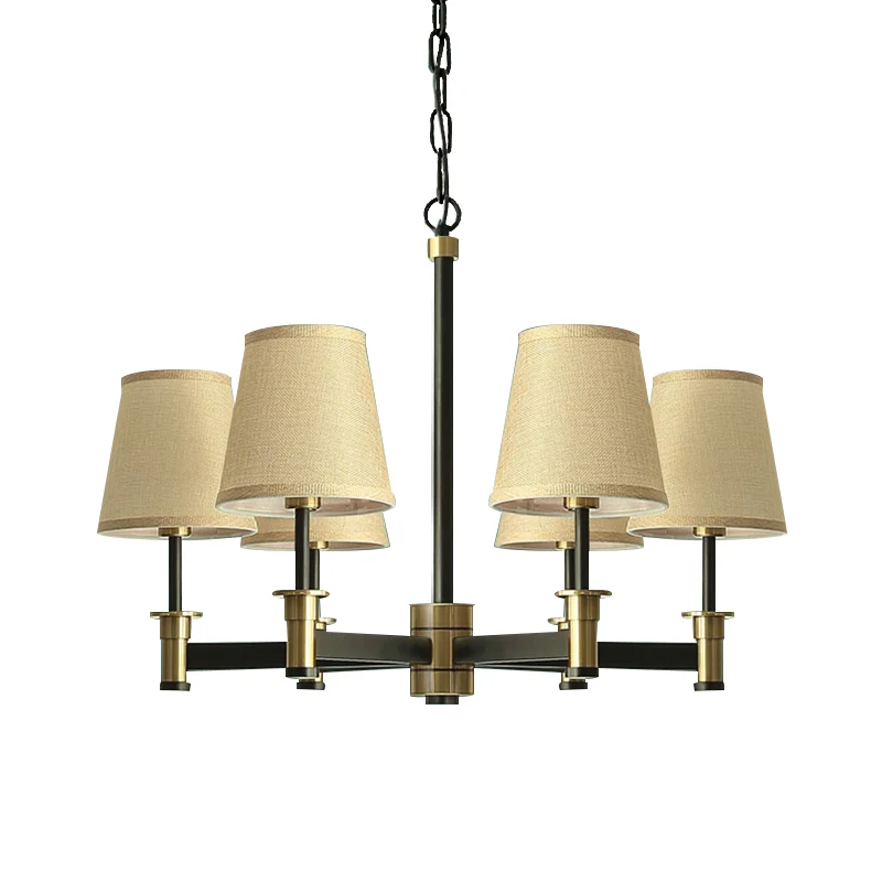 Wit/beige plafondkroonluchter met 6 lampen, klassieke stoffen kegelvormige ophanghanger voor slaapkamer Clearhalo