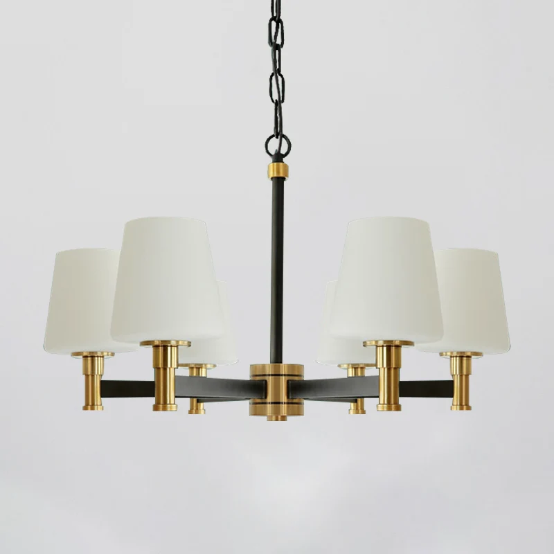 Wit/beige plafondkroonluchter met 6 lampen, klassieke stoffen kegelvormige ophanghanger voor slaapkamer Clearhalo