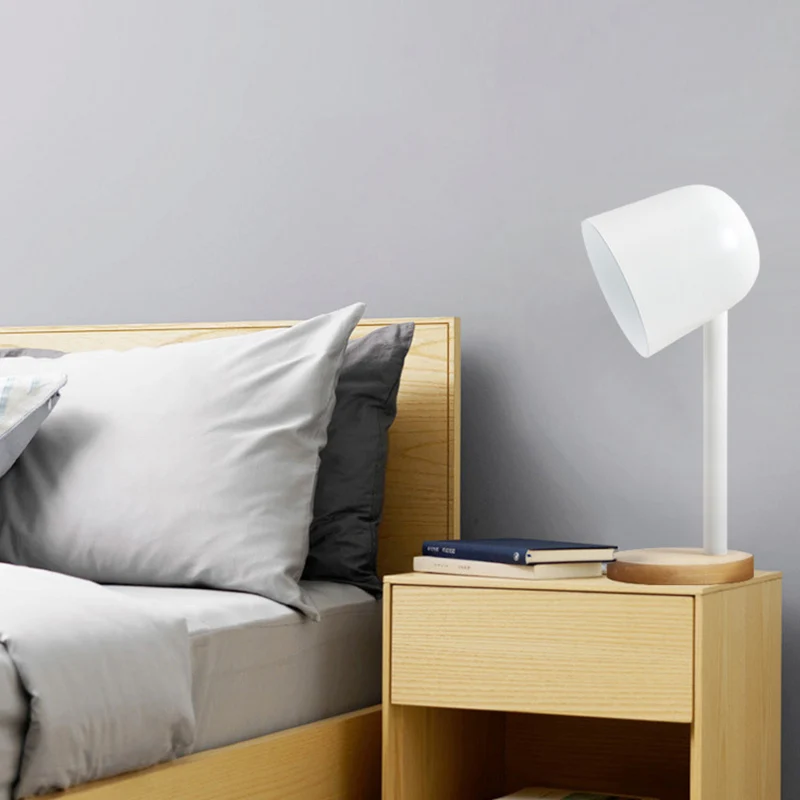 Wit/blauw/groen koepelvormig leesboeklicht Minimalistische stijl 1 lichtmetalen bureaulamp met houten voet Clearhalo
