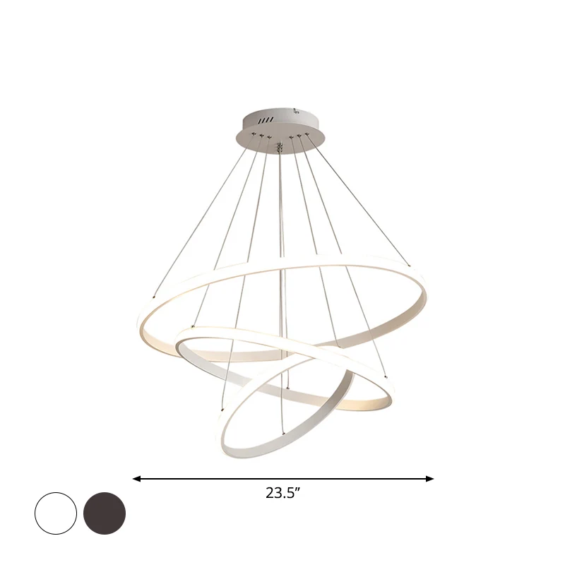 Wit/koffiecirkel kleine/grote kroonluchter Minimalistische 3-koppige acryl LED-plafondhanglamp Clearhalo