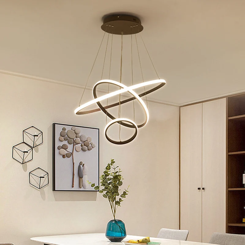 Wit/koffiecirkel kleine/grote kroonluchter Minimalistische 3-koppige acryl LED-plafondhanglamp Clearhalo