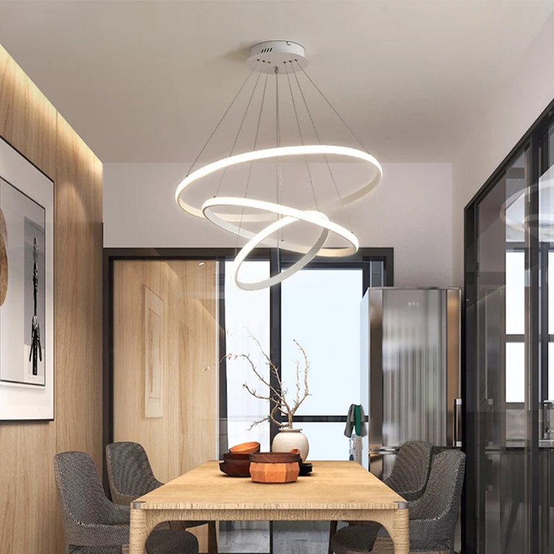 Wit/koffiecirkel kleine/grote kroonluchter Minimalistische 3-koppige acryl LED-plafondhanglamp Clearhalo