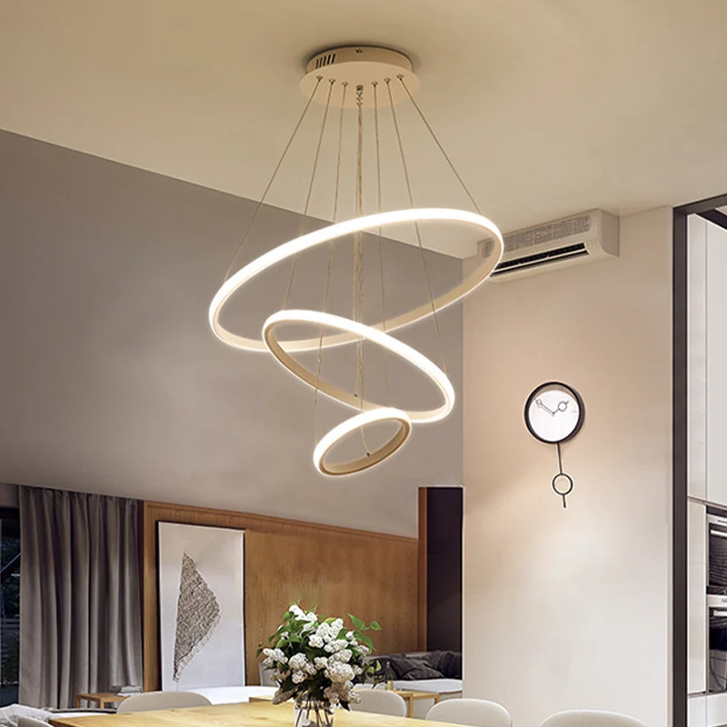 Wit/koffiecirkel kleine/grote kroonluchter Minimalistische 3-koppige acryl LED-plafondhanglamp Clearhalo