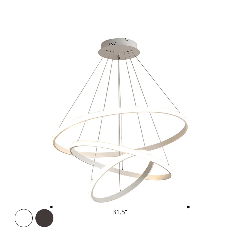 Wit/koffiecirkel kleine/grote kroonluchter Minimalistische 3-koppige acryl LED-plafondhanglamp Clearhalo