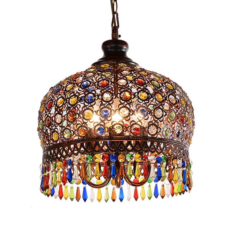 Wit/messing kroonluchterlamp met 3 lampen Traditionele metalen koepel hangende plafondlamp voor restaurant Clearhalo
