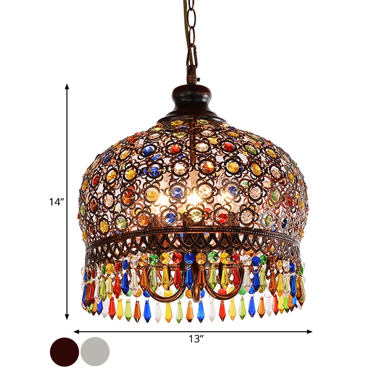 Wit/messing kroonluchterlamp met 3 lampen Traditionele metalen koepel hangende plafondlamp voor restaurant Clearhalo