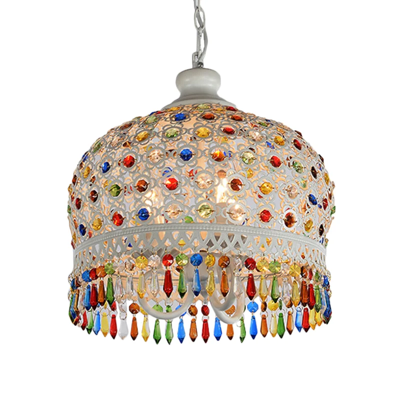 Wit/messing kroonluchterlamp met 3 lampen Traditionele metalen koepel hangende plafondlamp voor restaurant Clearhalo