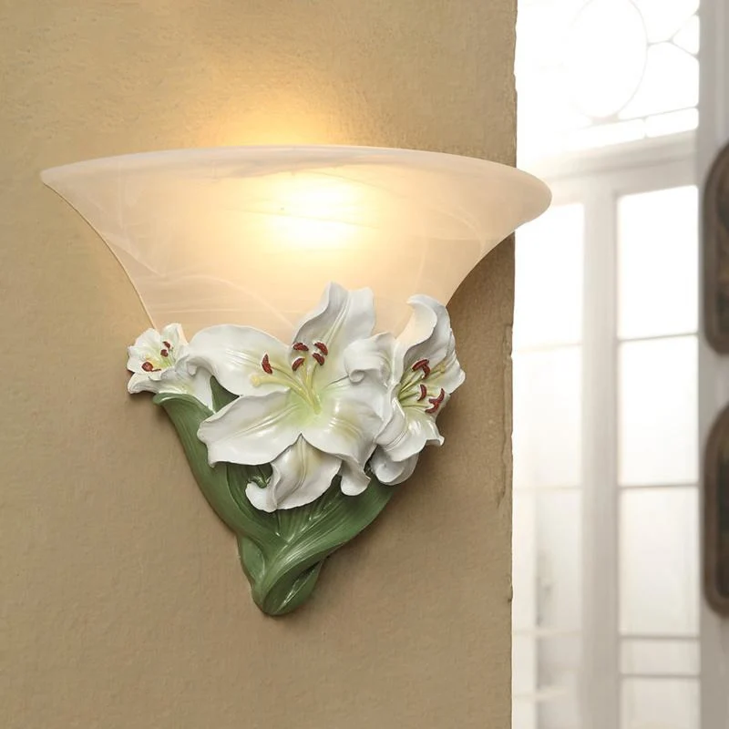 Wit/roze lelie wandlamp eigentijds hars 1 kops wandverlichtingsideeën met matglazen kap Clearhalo