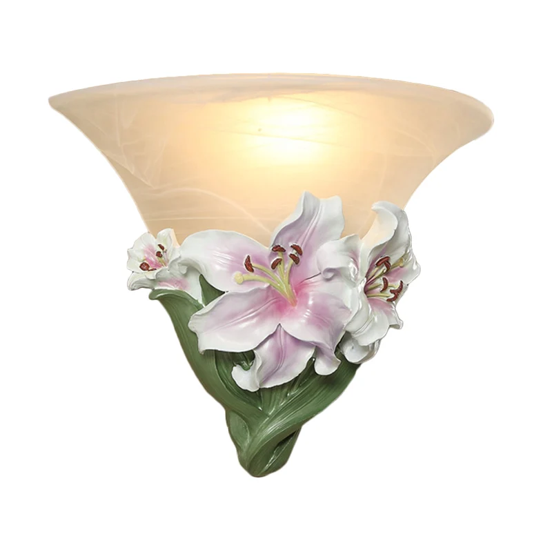 Wit/roze lelie wandlamp eigentijds hars 1 kops wandverlichtingsideeën met matglazen kap Clearhalo