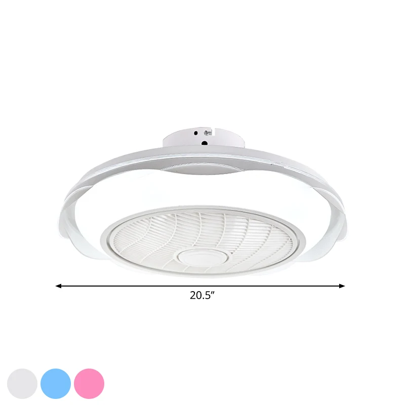 Wit/roze/blauw cirkelvormige plafondventilator verlichting modernisme LED metalen semi-inbouwlamp, 20,5" W Clearhalo