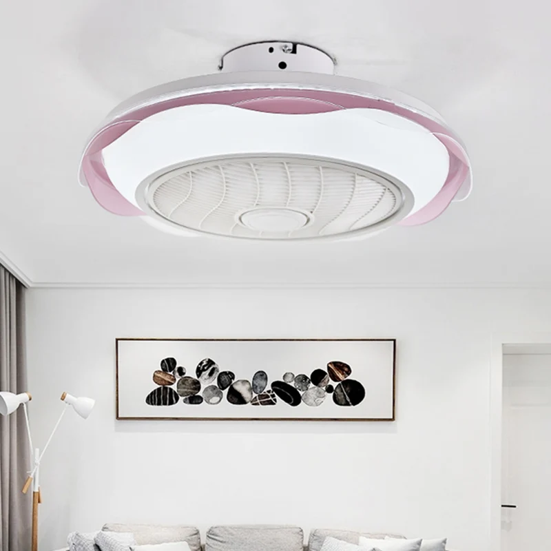 Wit/roze/blauw cirkelvormige plafondventilator verlichting modernisme LED metalen semi-inbouwlamp, 20,5" W Clearhalo