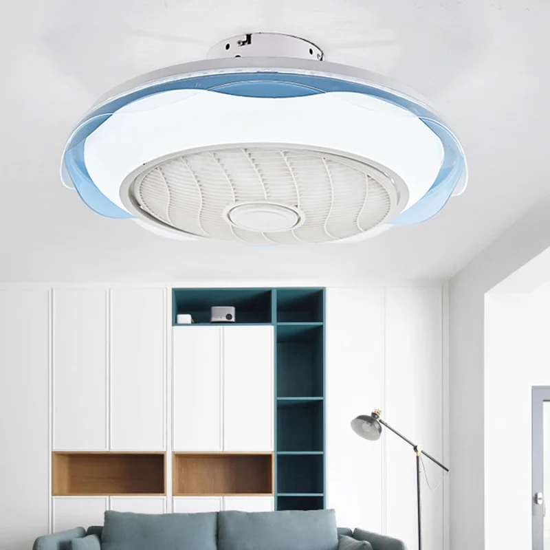 Wit/roze/blauw cirkelvormige plafondventilator verlichting modernisme LED metalen semi-inbouwlamp, 20,5" W Clearhalo