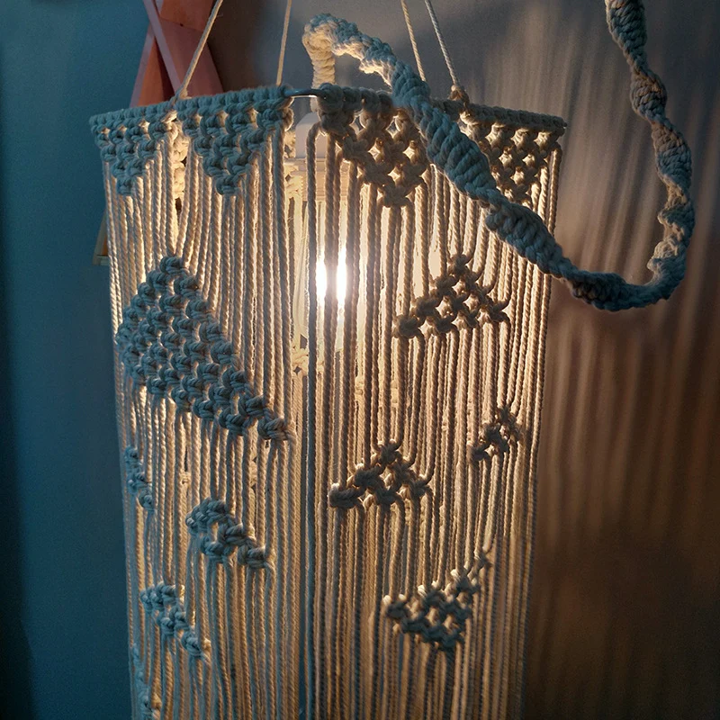 Witte 1-koppige slingerlamp Traditionele touw gevlochten rechthoekige hanglamp voor slaapkamer Clearhalo