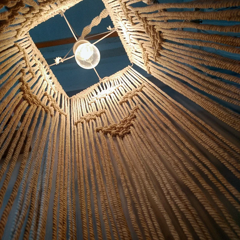 Witte 1-koppige slingerlamp Traditionele touw gevlochten rechthoekige hanglamp voor slaapkamer Clearhalo