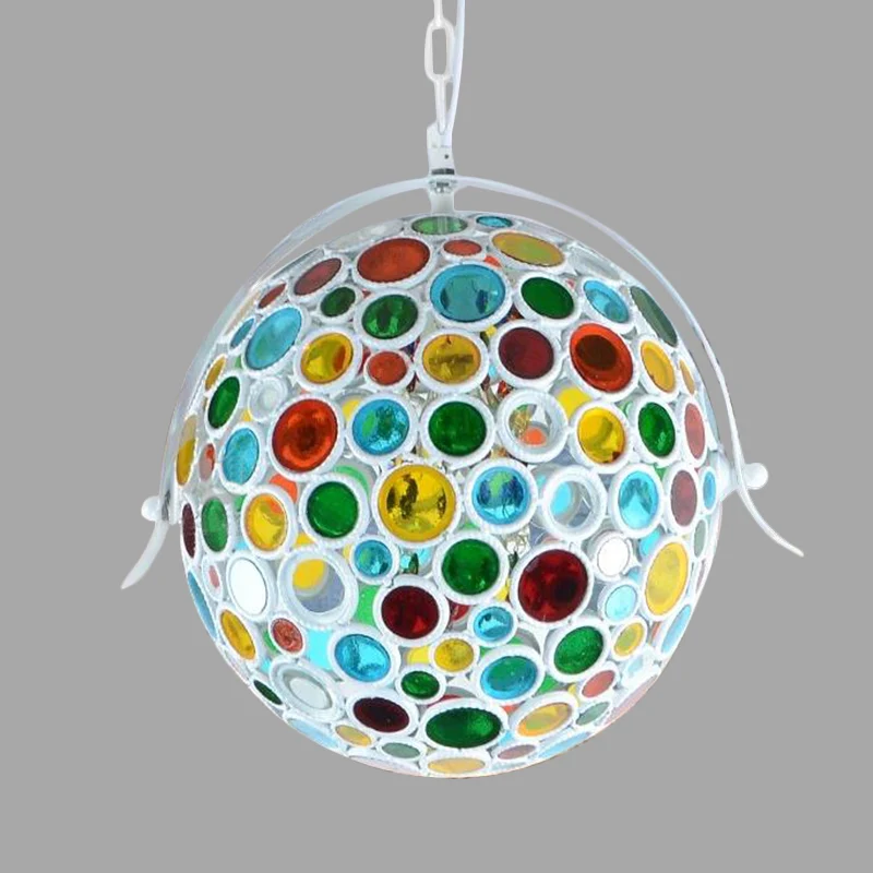 Witte 1-lichts hanglamp Boheemse metalen bol hanglamp voor woonkamer Clearhalo