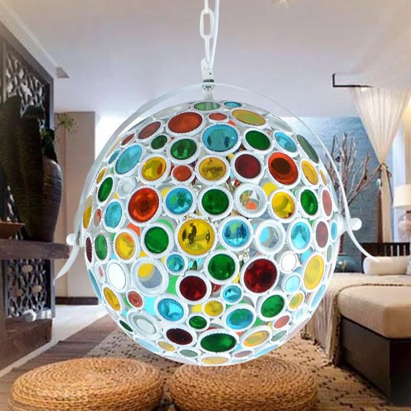 Witte 1-lichts hanglamp Boheemse metalen bol hanglamp voor woonkamer Clearhalo