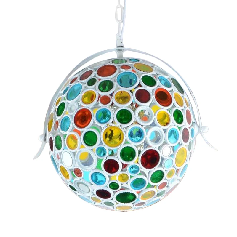 Witte 1-lichts hanglamp Boheemse metalen bol hanglamp voor woonkamer Clearhalo
