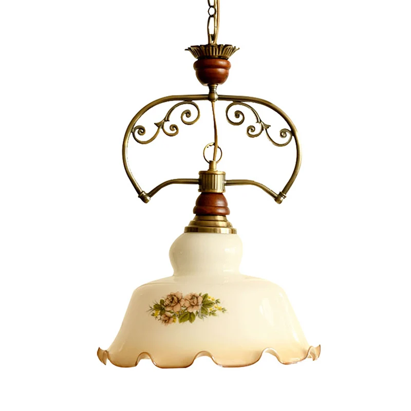Witte 1-lichts hanglamp Traditionele glazen schuur-ophanglamp met geschulpte rand Clearhalo