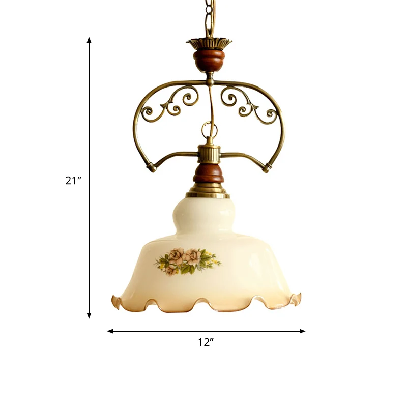 Witte 1-lichts hanglamp Traditionele glazen schuur-ophanglamp met geschulpte rand Clearhalo