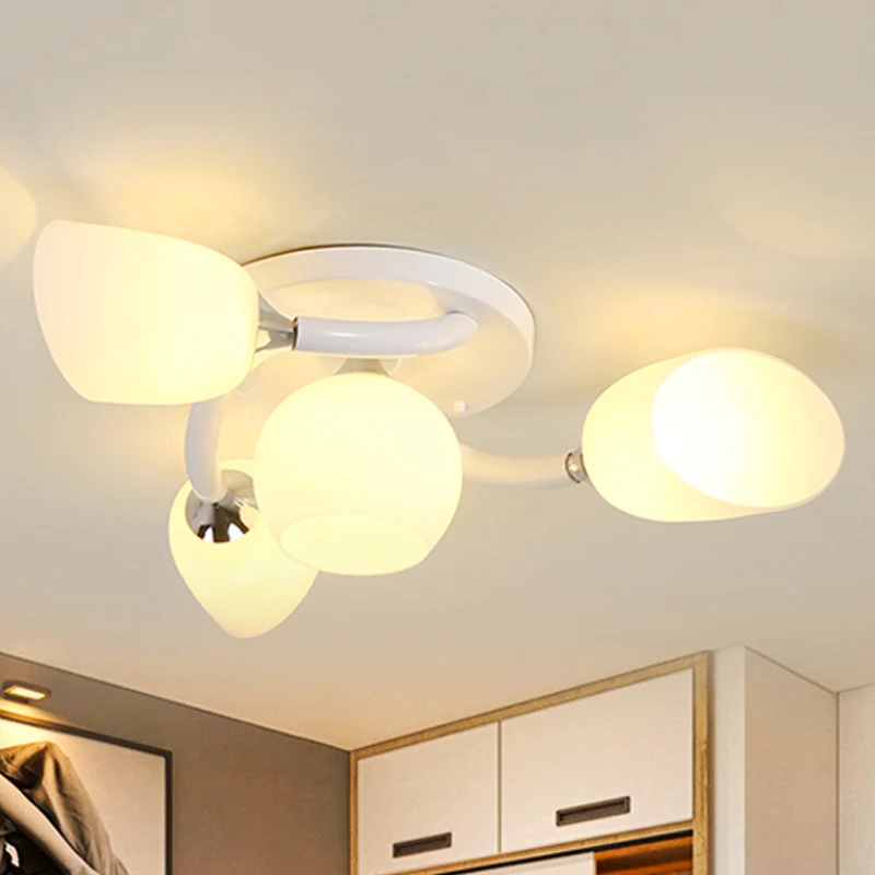 Witte 4/6/8 lampen semi-gemonteerde verlichting Traditioneel matglas ovaal semi-inbouwlicht voor woonkamer Clearhalo
