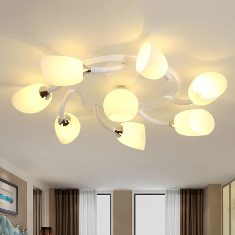 Witte 4/6/8 lampen semi-gemonteerde verlichting Traditioneel matglas ovaal semi-inbouwlicht voor woonkamer Clearhalo