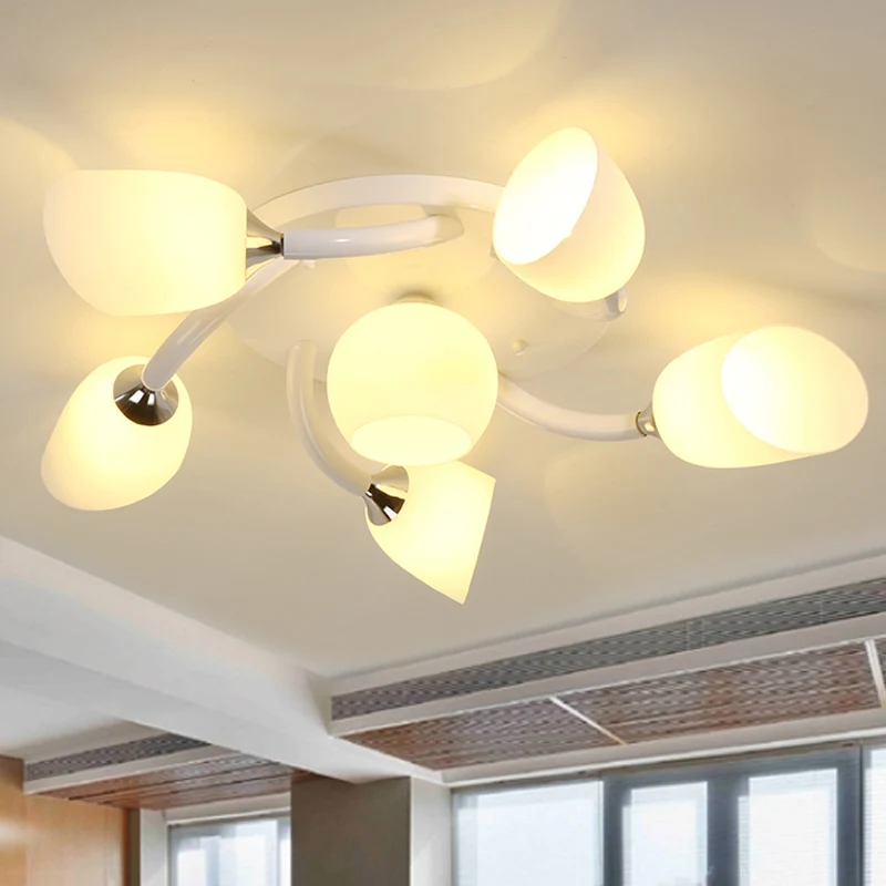 Witte 4/6/8 lampen semi-gemonteerde verlichting Traditioneel matglas ovaal semi-inbouwlicht voor woonkamer Clearhalo