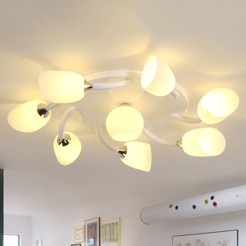 Witte 4/6/8 lampen semi-gemonteerde verlichting Traditioneel matglas ovaal semi-inbouwlicht voor woonkamer Clearhalo