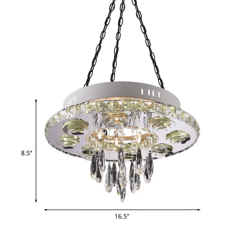 Witte 6-lichts kroonluchter hedendaagse kristallen ronde hangende hanger met druppel Clearhalo