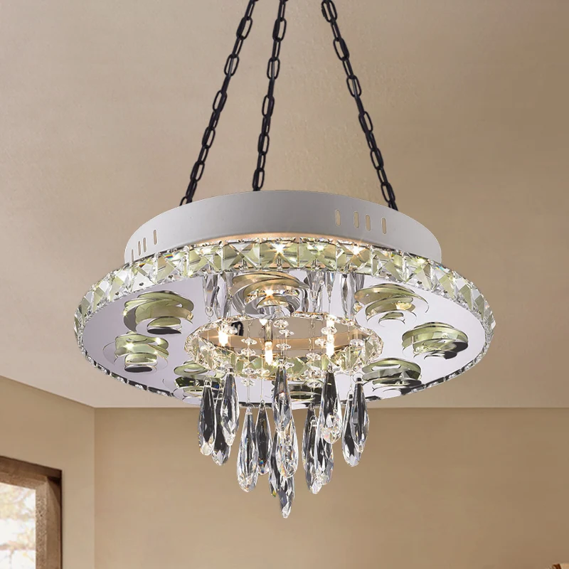Witte 6-lichts kroonluchter hedendaagse kristallen ronde hangende hanger met druppel Clearhalo