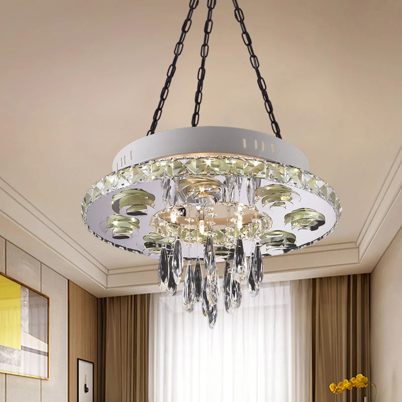Witte 6-lichts kroonluchter hedendaagse kristallen ronde hangende hanger met druppel Clearhalo