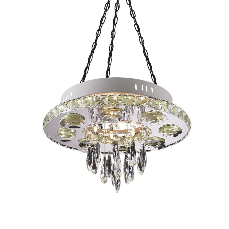 Witte 6-lichts kroonluchter hedendaagse kristallen ronde hangende hanger met druppel Clearhalo