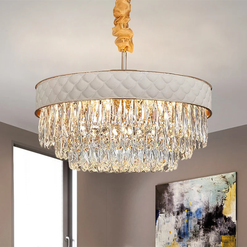 Witte 9/15 hoofden kroonluchter licht hedendaagse kristallen regendruppels trommel plafond hanger, 19,5"/23,5" breed Clear...