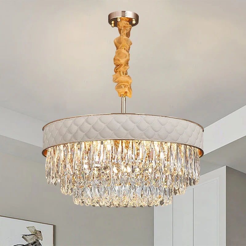 Witte 9/15 hoofden kroonluchter licht hedendaagse kristallen regendruppels trommel plafond hanger, 19,5"/23,5" breed Clear...