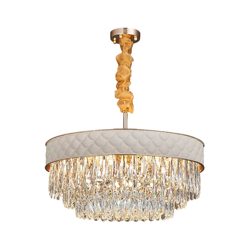 Witte 9/15 hoofden kroonluchter licht hedendaagse kristallen regendruppels trommel plafond hanger, 19,5"/23,5" breed Clear...