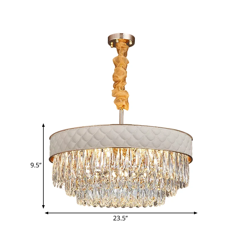 Witte 9/15 hoofden kroonluchter licht hedendaagse kristallen regendruppels trommel plafond hanger, 19,5"/23,5" breed Clear...