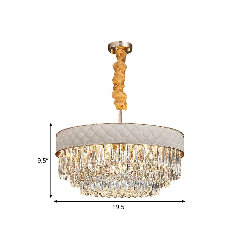 Witte 9/15 hoofden kroonluchter licht hedendaagse kristallen regendruppels trommel plafond hanger, 19,5"/23,5" breed Clear...