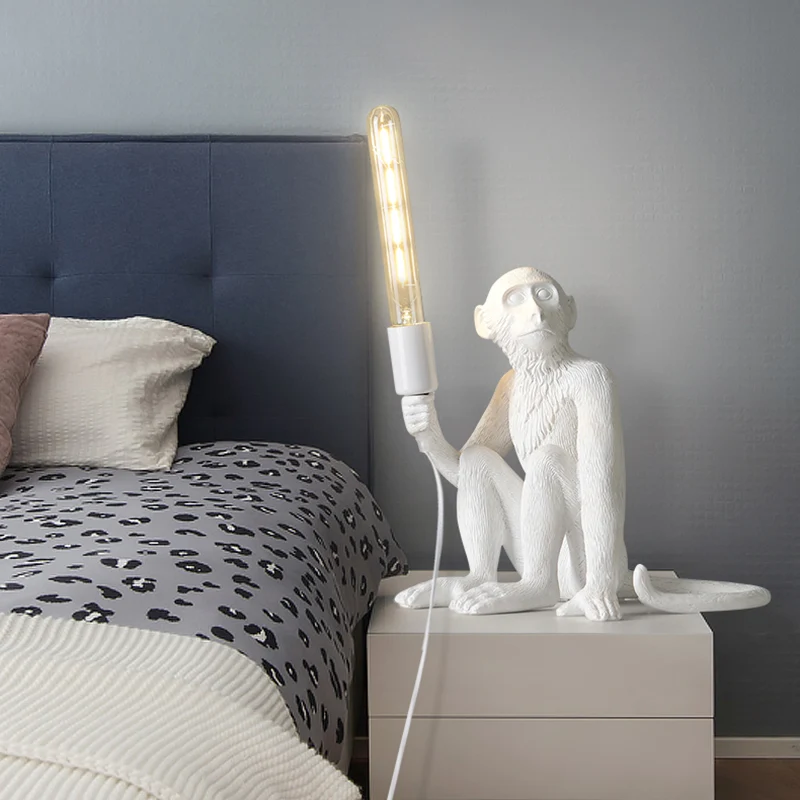 Witte Aap Tafellamp Art Deco 1-kops hars nachtkastje met schaduwloos ontwerp Clearhalo