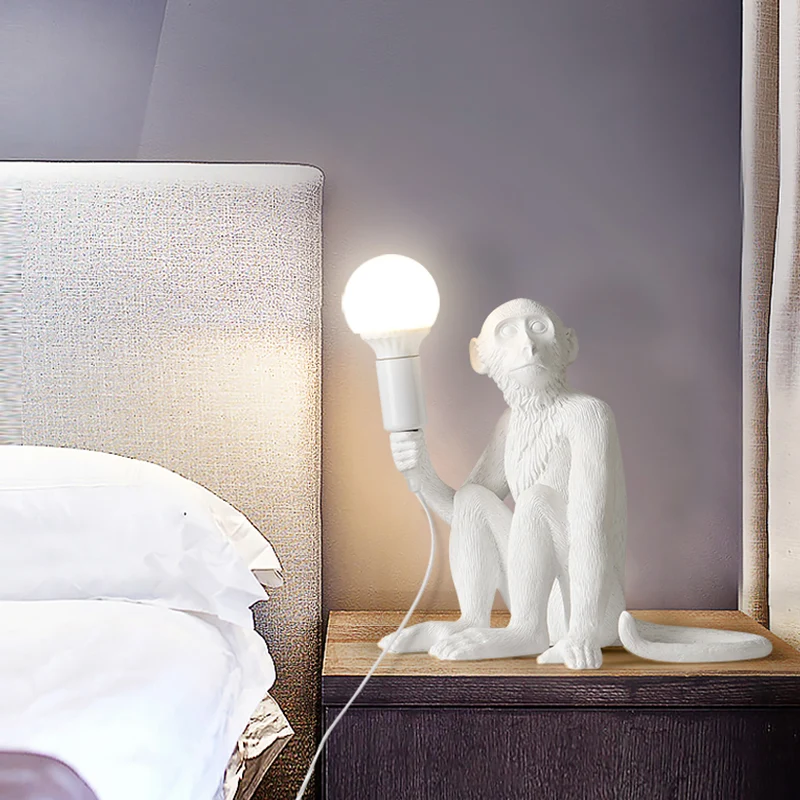 Witte Aap Tafellamp Art Deco 1-kops hars nachtkastje met schaduwloos ontwerp Clearhalo