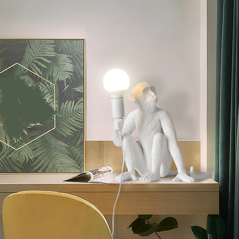 Witte Aap Tafellamp Art Deco 1-kops hars nachtkastje met schaduwloos ontwerp Clearhalo