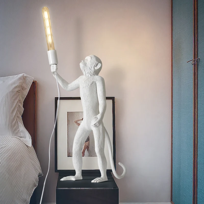 Witte Aap Tafellamp Art Deco 1-kops hars nachtkastje met schaduwloos ontwerp Clearhalo
