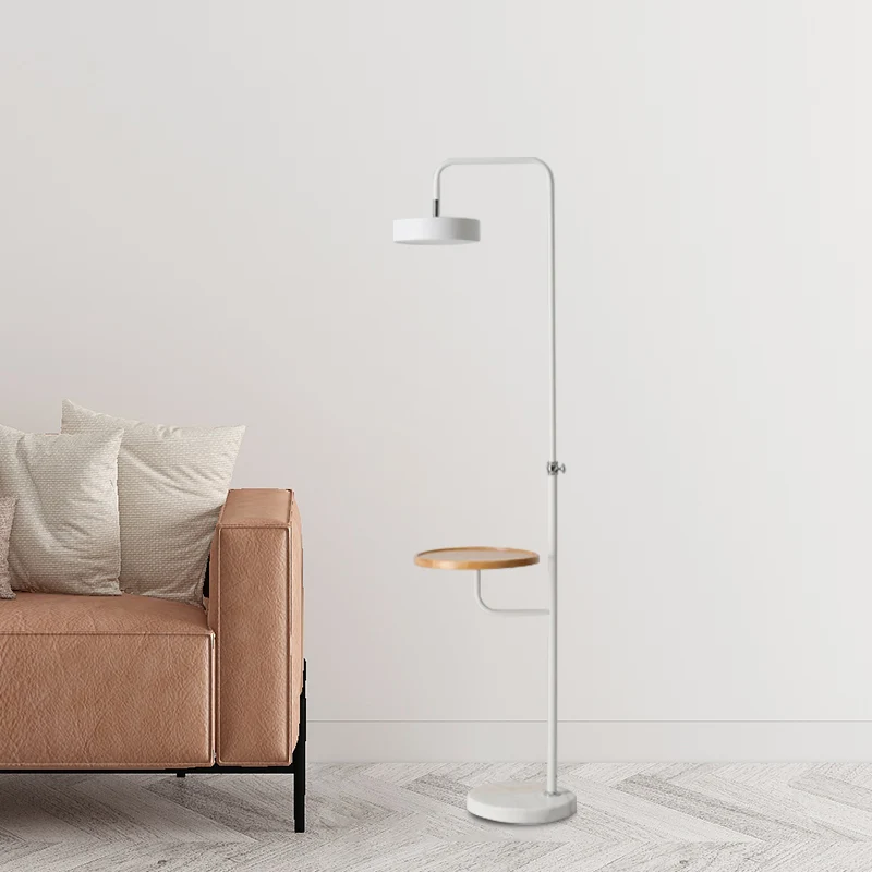 Witte afwerking cirkel vloer bureaulamp modernisme LED metalen staande lamp met marmeren voet Clearhalo