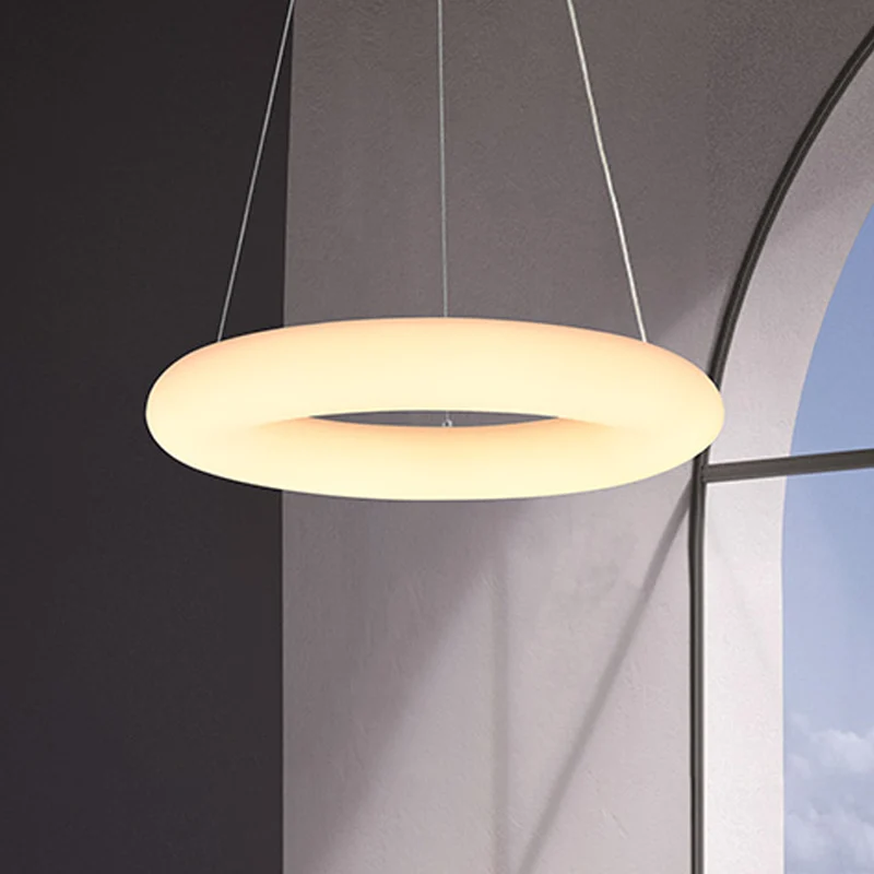 Witte blaasjesring plafondkroonluchter minimalistische LED acryl hangende hanglamp boven tafel, 12"/16" W Clearhalo