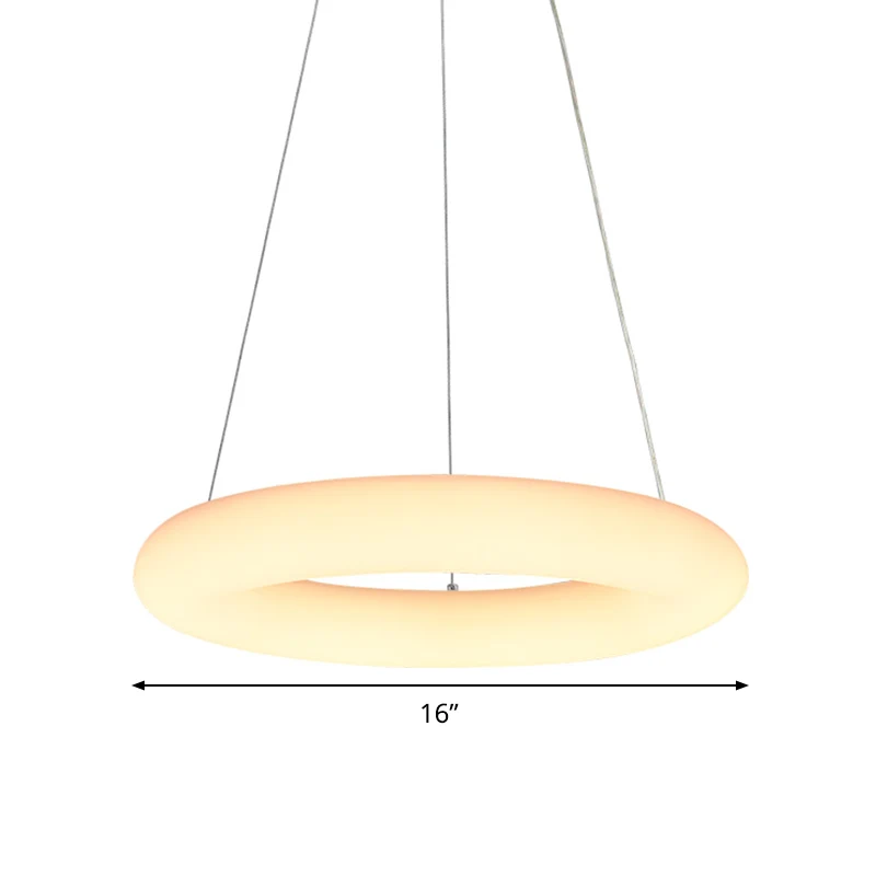 Witte blaasjesring plafondkroonluchter minimalistische LED acryl hangende hanglamp boven tafel, 12"/16" W Clearhalo
