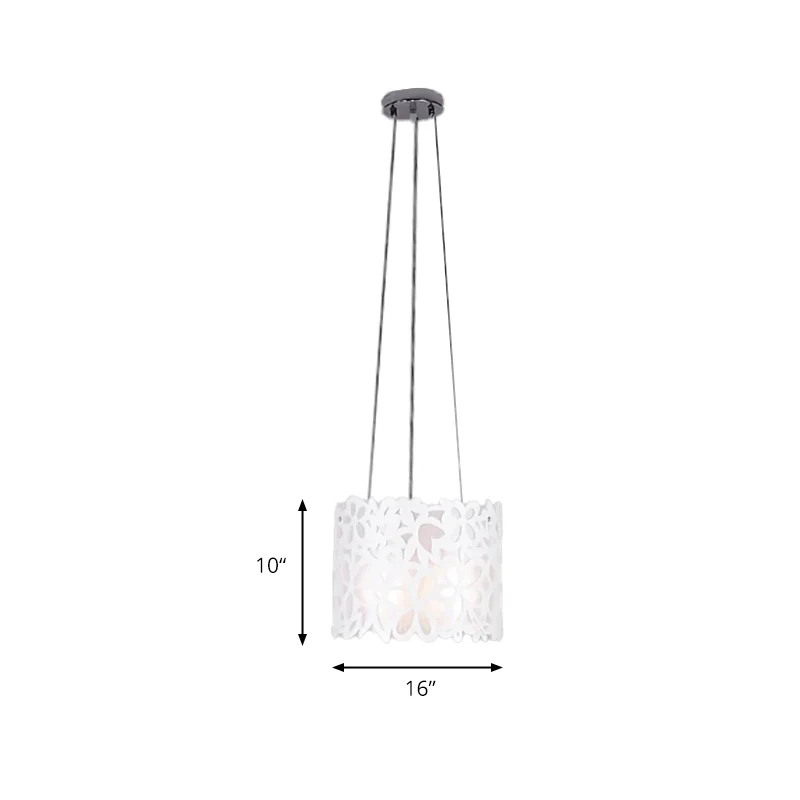 Witte bloemen hanglamp met trommelkap Kinderijzer smeedijzeren hanglamp voor eetkamer Clearhalo