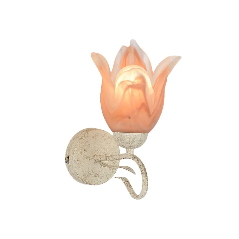 Witte bloemen wandkandelaar licht traditionalisme matglas 1 kop woonkamer wandverlichting Clearhalo
