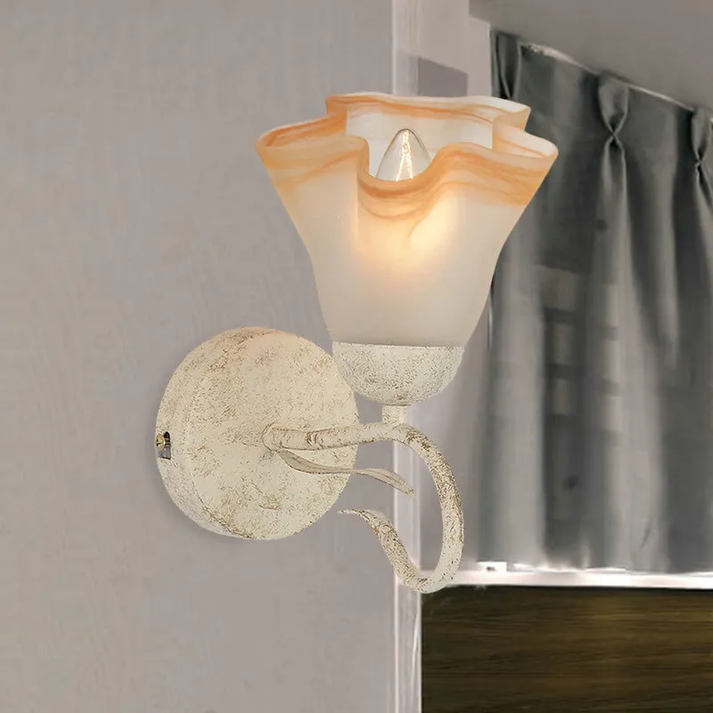 Witte bloemen wandkandelaar licht traditionalisme matglas 1 kop woonkamer wandverlichting Clearhalo