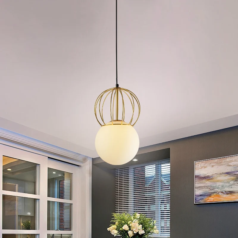 Witte bol hanglamp met meloen ijzerdraad 1 lamp moderne matglazen hanglamp voor slaapkamer Clearhalo