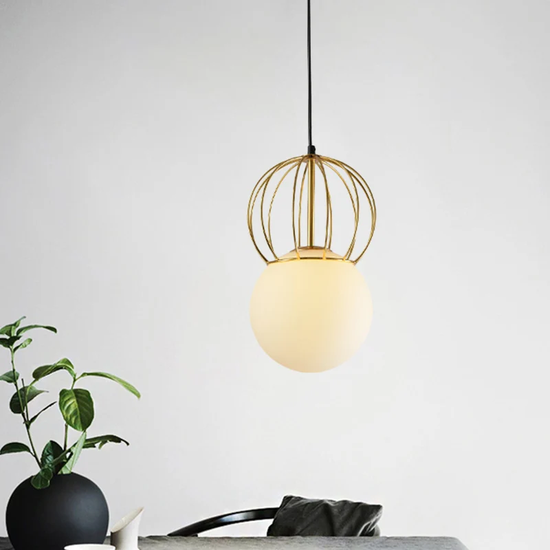 Witte bol hanglamp met meloen ijzerdraad 1 lamp moderne matglazen hanglamp voor slaapkamer Clearhalo