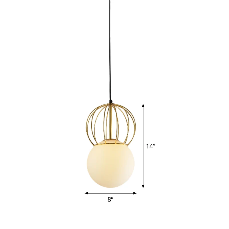 Witte bol hanglamp met meloen ijzerdraad 1 lamp moderne matglazen hanglamp voor slaapkamer Clearhalo