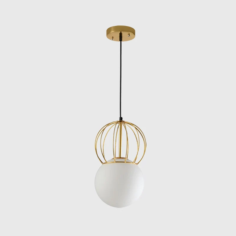 Witte bol hanglamp met meloen ijzerdraad 1 lamp moderne matglazen hanglamp voor slaapkamer Clearhalo